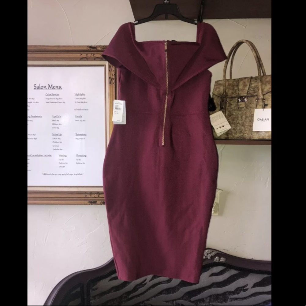 Missguided Off Shoulder Burgundy Bandage Dress NWT Size 8 - Picture 7 of 10